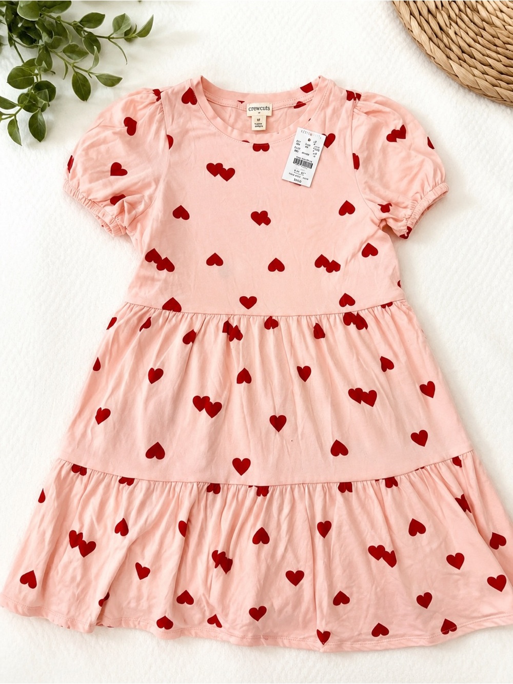NWT Crewcuts by J.Crew Girls Pink Dress with Red Heart Print
